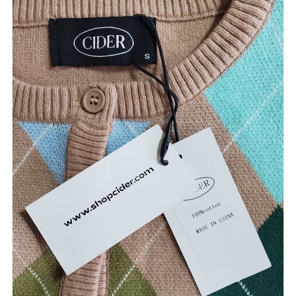CIDER Womens Argyle Print Knit Crop Cardigan Sweater Jacket Retro S NWT - Picture 6 of 7